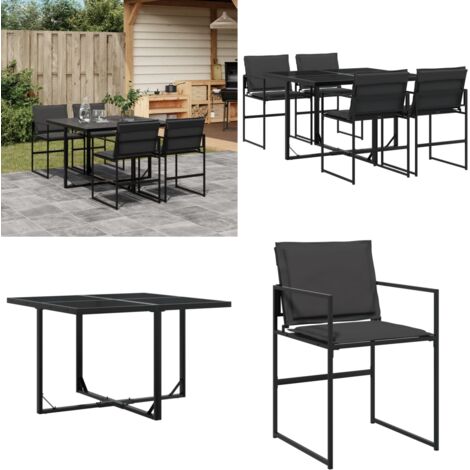 Set da Pranzo da Giardino con Cuscini Nero in Textilene - Sedie da giardino - Tavolo da giardino