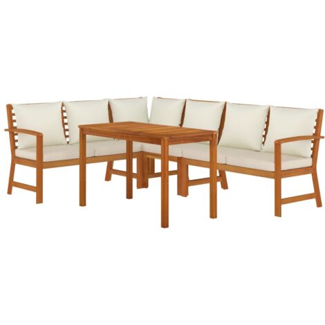 Set da pranzo da giardino, cuscini per mobili da esterno, 5 pezzi, in legno di acacia