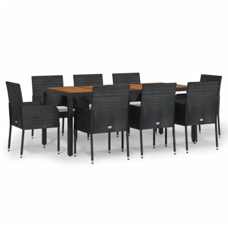 Set da pranzo da giardino da 9 pezzi con cuscini in vimini nero 020014832