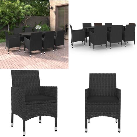 Set da Pranzo da Giardino e Cuscini 9 pz in Polyrattan e Vetro - Sedie da pranzo esterne - Tavolo da pranzo in vetro