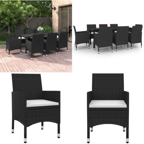 Set da Pranzo da Giardino e Cuscini 9 pz in Polyrattan e Vetro - Sedie da pranzo esterne - Tavolo in vetro