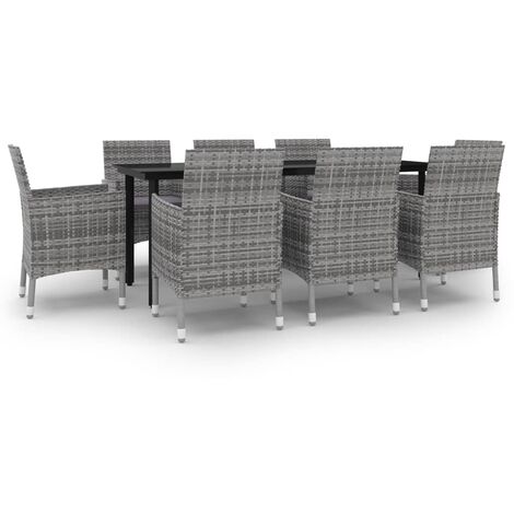 Set da Pranzo da Giardino e Cuscini 9 pz in Polyrattan e Vetro vidaXL