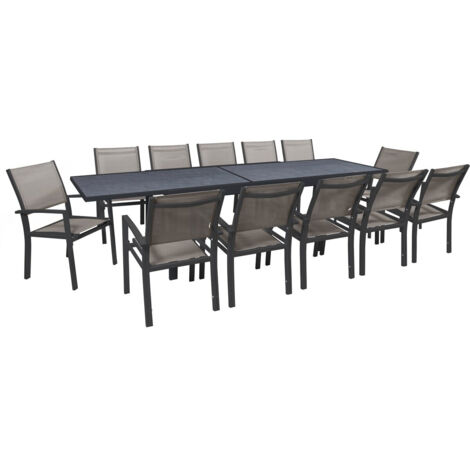 Set da pranzo da giardino estensibile "Lagos" - 200/320 x 105 x 76 cm - 12 sedie - Talpa