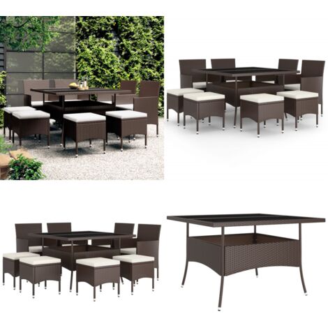Set da Pranzo da Giardino in Polyrattan 9 pz Marrone - Tavolo da pranzo da esterno - Sedie da giardino