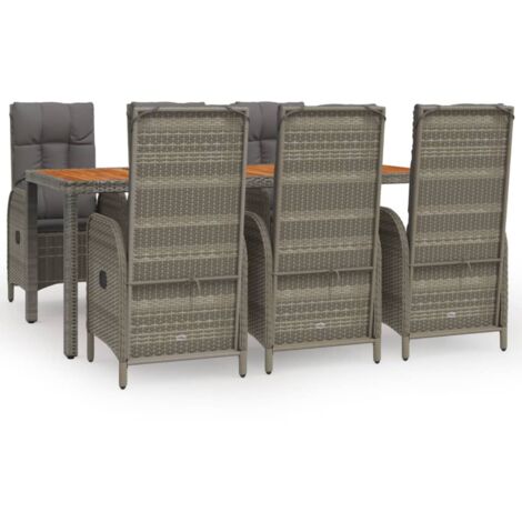 Set da pranzo da giardino in rattan grigio da 7 pezzi e cuscini 020014894