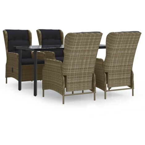 Set da pranzo da giardino in vimini di resina marrone da 5 pezzi 020014315