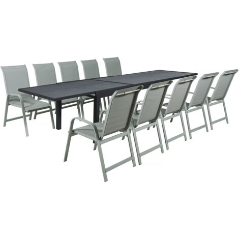 Set da pranzo da giardino "Lagos" - 200/320 x 105 x 76 cm - 10 sedie - Grigio chiaro