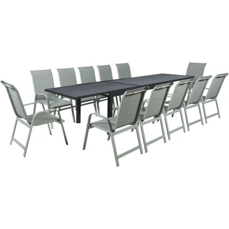 Set da pranzo da giardino "Lagos" - 200/320 x 105 x 76 cm - 12 sedie - Grigio chiaro