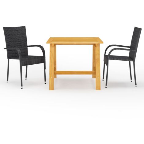 Set da pranzo da giardino mobili da esterno 3 pezzi nero 020013644