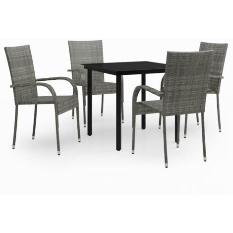Set da pranzo da giardino mobili da esterno 5 pezzi grigio e nero 020013797