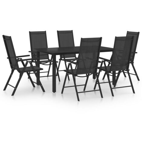 Set da pranzo da giardino mobili da esterno 7 pezzi in alluminio nero