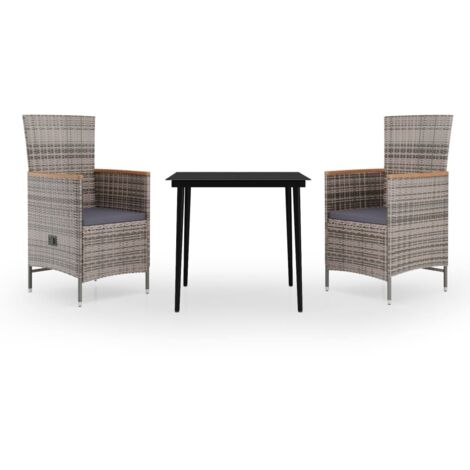 Set da pranzo da giardino mobili da esterno con cuscini 3 pezzi grigio 020014132