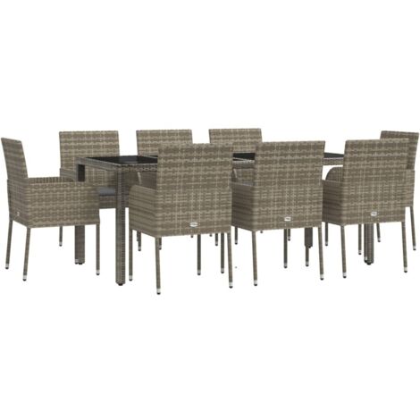 Set da pranzo da giardino per mobili da esterno 9 pezzi con cuscini grigi 020014075