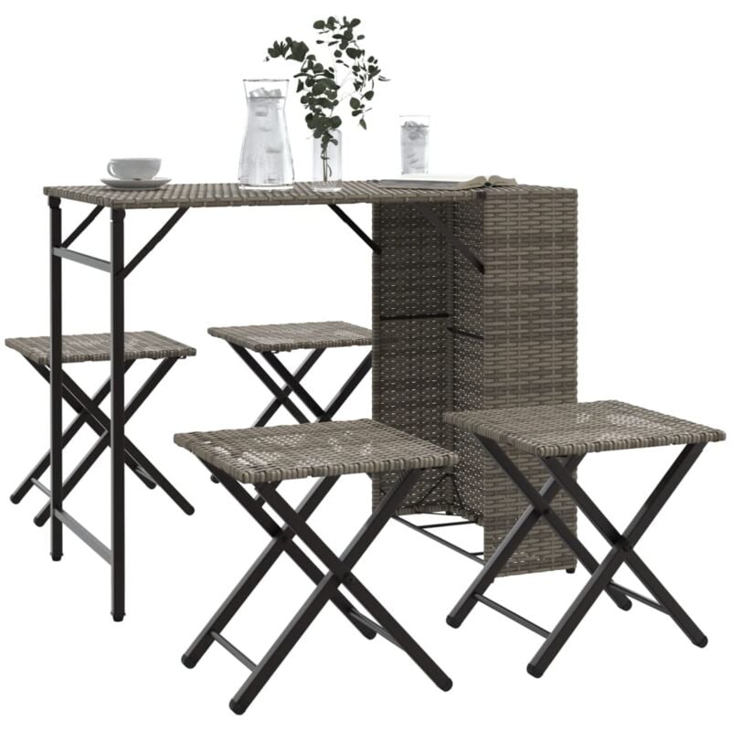 vidaXL Set da Pranzo da Giardino Pieghevole 5 pz Grigio in Polyrattan