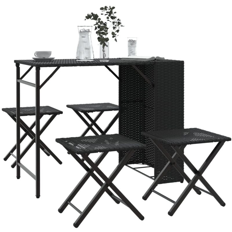 Set da Pranzo da Giardino Pieghevole 5 pz Nero in Polyrattan - Vidaxl