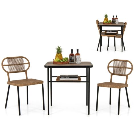 Set da pranzo da patio 3 pezzi per interni ed esterni, Set da pranzo da patio e tavolo da pranzo con ripiano Naturale