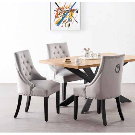 Set da pranzo Duke LUX Windsor - Tavolo da pranzo in legno di quercia e set di 6 sedie da pranzo in velluto grigio chiaro - Sala da pranzo Cucina