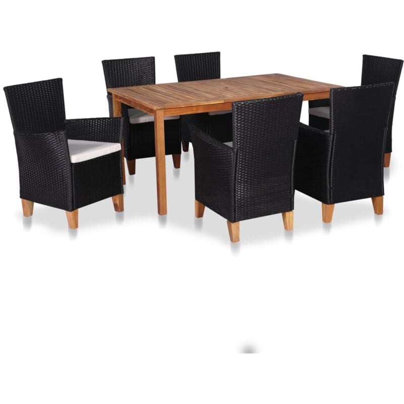 7 pz Set da Pranzo da Giardino, Set tavolo e sedie da giardino in Polyrattan Nero e Marrone vidaXL