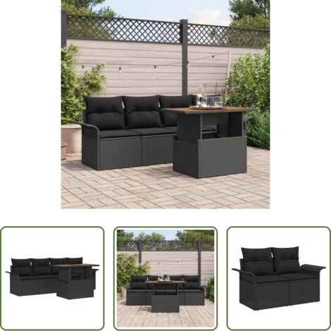 Set da pranzo esterno -  Set Divano da Giardino con archiviazione 5 pcs Nero Poly Rattan