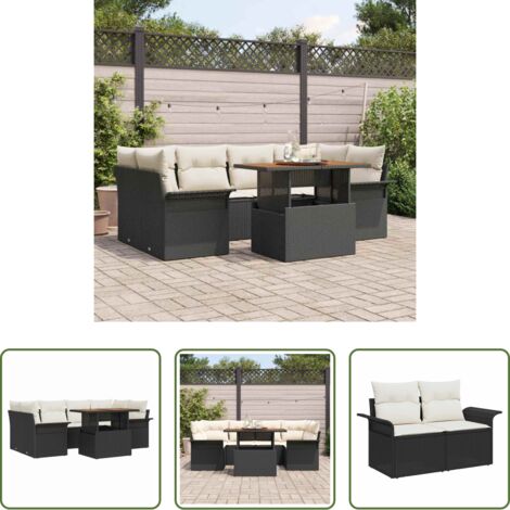 Set da pranzo esterno -  Set Divano da Giardino con archiviazione 7 pcs Nero Poly Rattan