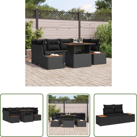 Set da pranzo esterno -  Set Divano da Giardino con archiviazione 7 pcs Nero Poly Rattan