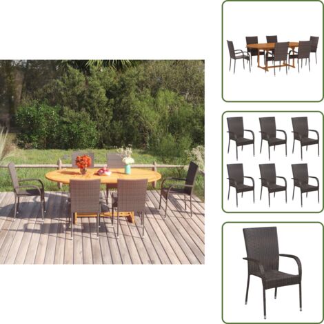 Set da pranzo esterno - vidaXL Set Mobili da Pranzo Giardino 7 pz in Polyrattan Marrone - Rattan