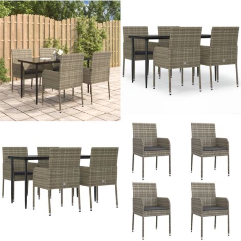 Set da Pranzo Giardino 5pz Nero e Grigio con Cuscini Polyrattan - Tavolo da giardino - Sedie da giardino