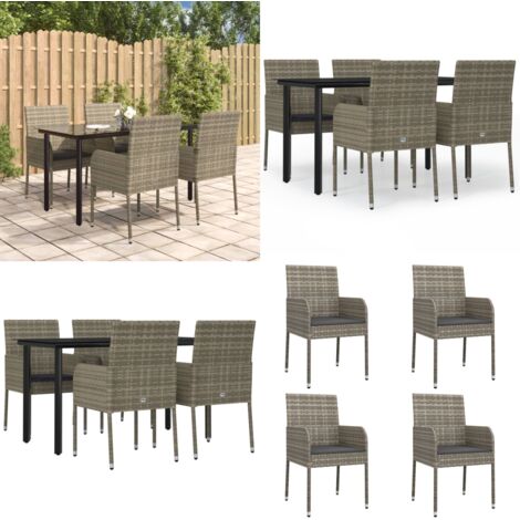 Set da Pranzo Giardino 5pz Nero e Grigio con Cuscini Polyrattan - Tavolo da giardino - Sedie da giardino