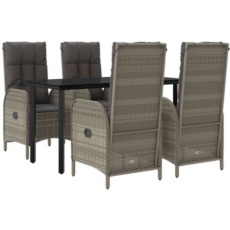 Set da Pranzo Giardino 5pz Nero e Grigio con Cuscini Polyrattan vidaXL