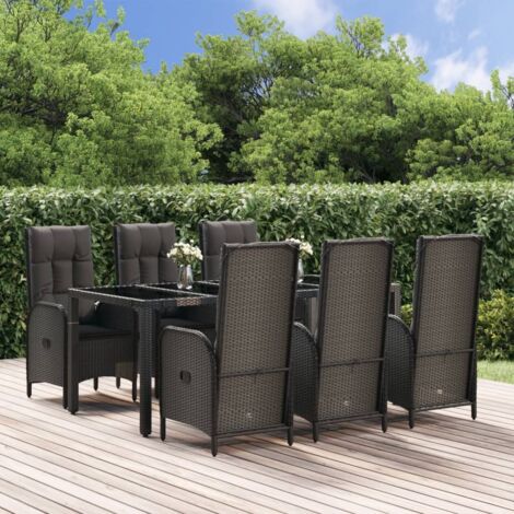Set da Pranzo Giardino 7pz Nero e Grigio con Cuscini Polyrattan vidaXL