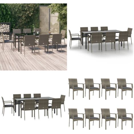 Set da Pranzo Giardino 9pz con Cuscini Nero e Grigio Polyrattan - Sedie da giardino - Tavolo da giardino