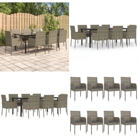 Set da Pranzo Giardino 9pz con Cuscini Nero e Grigio Polyrattan - Sedie da giardino - Tavolo da giardino