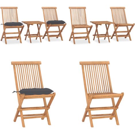 Set da Pranzo Giardino Pieghevole 3 pz Cuscino Massello di Teak - Sedie da giardino - Set da pranzo pieghevole