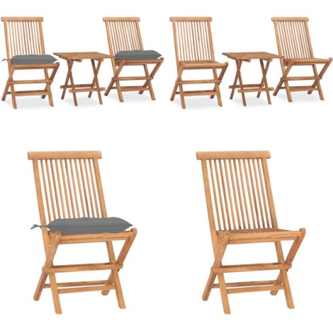 Set da Pranzo Giardino Pieghevole 3 pz Cuscino Massello di Teak - Sedie da giardino - Set da pranzo pieghevole