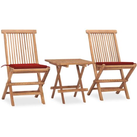 Set da Pranzo Giardino Pieghevole 3 pz Cuscino Massello di Teak vidaXL