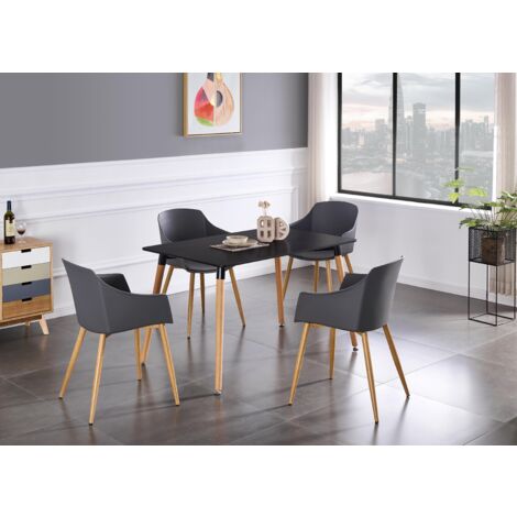Set da pranzo Halo Eden - un tavolo da pranzo in legno nero e un set di 4 sedie da pranzo in legno grigio - Sala da pranzo Cucina