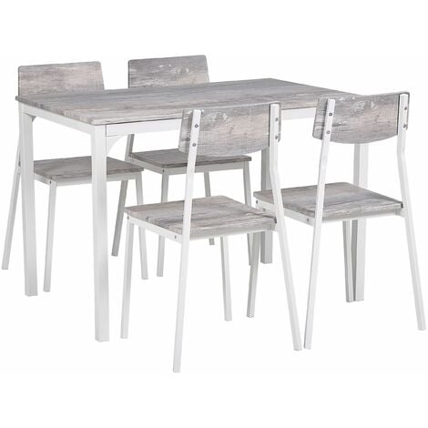 Set da Pranzo in Acciaio Grigio e Bianco Piano MDF Effetto Legno 4 Sedie Bismarck