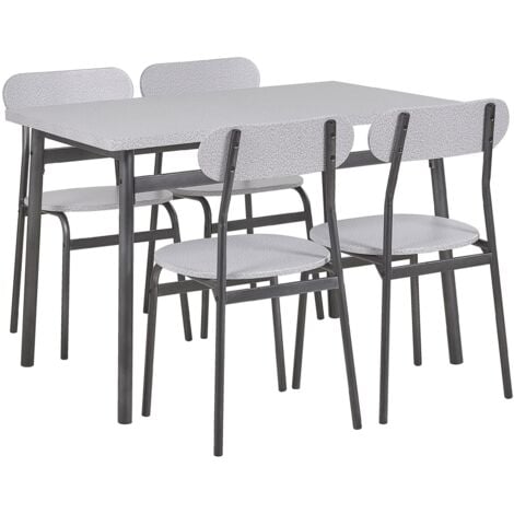 Set da Pranzo in Acciaio Grigio e Nero Piano MDF Effetto Legno 4 Sedie Velden