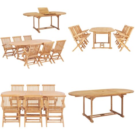 Set da Pranzo per Esterni 7 pz 150-200x100x75 cm Teak Massello - Tavolo da pranzo in teak - Sedie da giardino