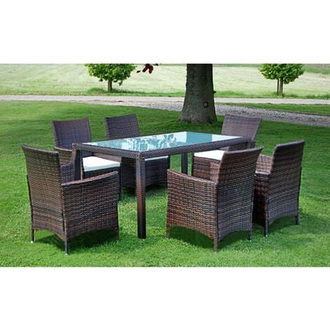 Set da Pranzo per Esterni 7 pz con Cuscini in Polyrattan Grigio colore : Marrone