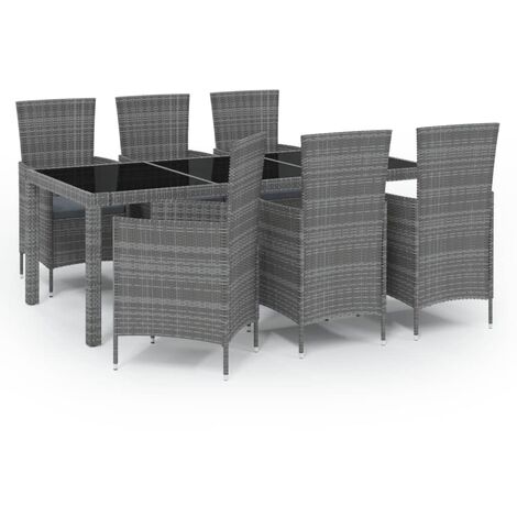 Set da Pranzo per Esterni 7 pz con Cuscini in Polyrattan Grigio vidaXL