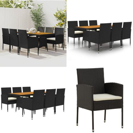 Set da Pranzo per Esterni 7 pz in Polyrattan Nero - Tavolo da giardino - Sedie da giardino