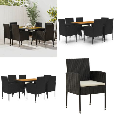 Set da Pranzo per Esterni 7 pz in Polyrattan Nero - Tavolo da giardino - Sedie da giardino