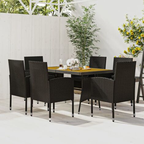 Set da Pranzo per Esterni 7 pz in Polyrattan Nero vidaXL