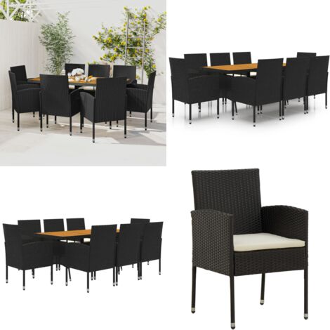 Set da Pranzo per Esterni 9 pz in Polyrattan Nero - Tavolo da giardino - Sedie da giardino