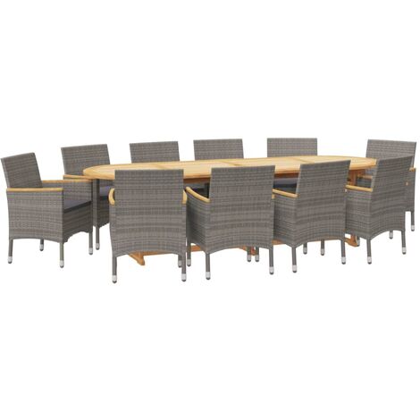 Set da Pranzo per Giardino 11 pz con Cuscini Grigio vidaXL
