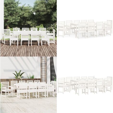 Set da Pranzo per Giardino 11pz Bianco Legno Massello di Pino - Tavolo da pranzo da esterno - Sedie da giardino