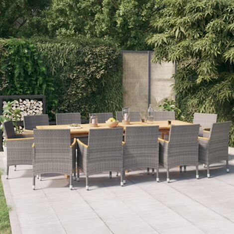 Set da Pranzo per Giardino 13 pz con Cuscini Grigio vidaXL