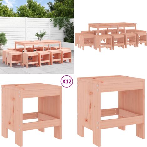 Set da Pranzo per Giardino 13 pz in Legno Massello di Douglas - Tavolo da pranzo in legno - Sgabelli da giardino