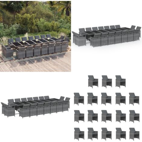 Set da Pranzo per Giardino 19 pz con Cuscini Polyrattan Grigio - Sedie da giardino - Tavolo da giardino